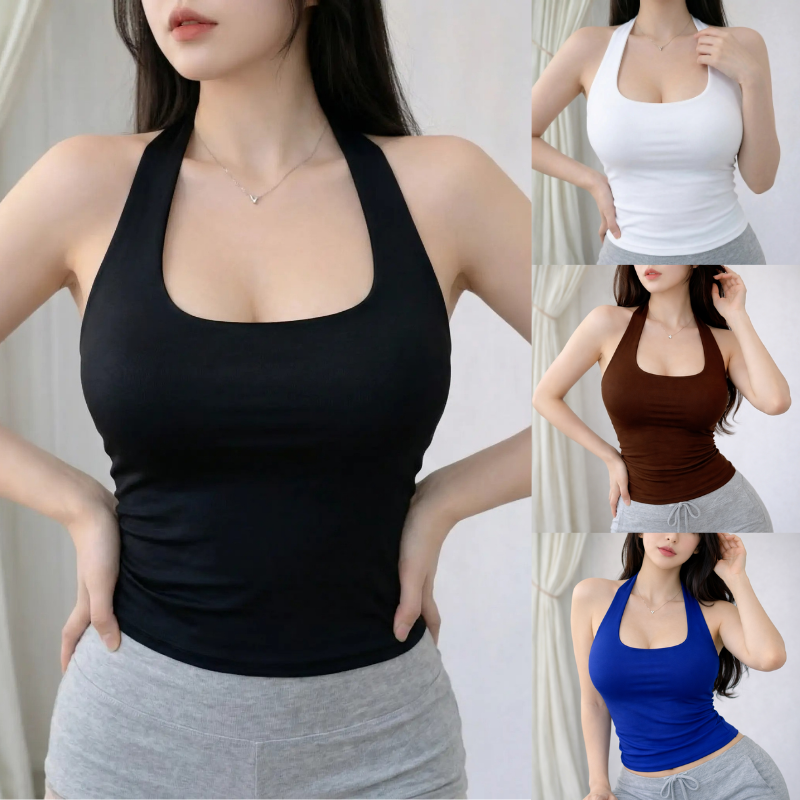 Double Lining Halter Neck Top Basic Solid Color Tank Tops