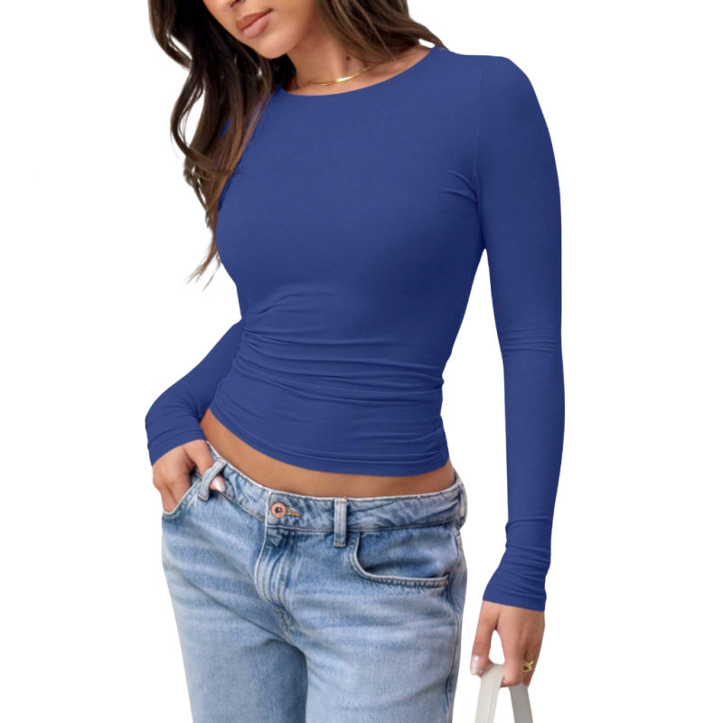Double Lining Lonsgleeves Basic Solid Top Body Hugging