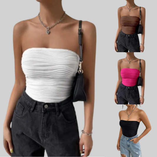 Embossed Wave Tube Solid Crop Top