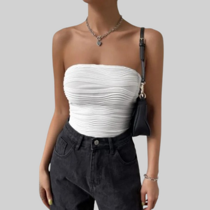 Embossed Wave Tube Solid Crop Top