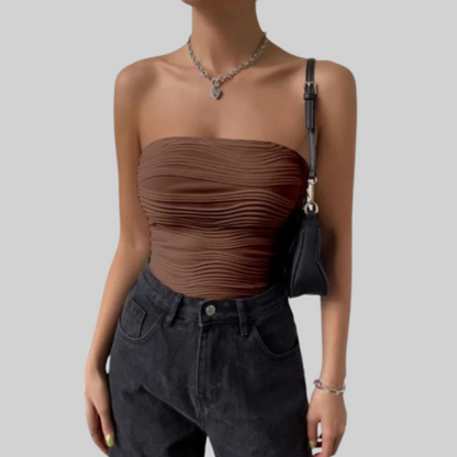 Embossed Wave Tube Solid Crop Top