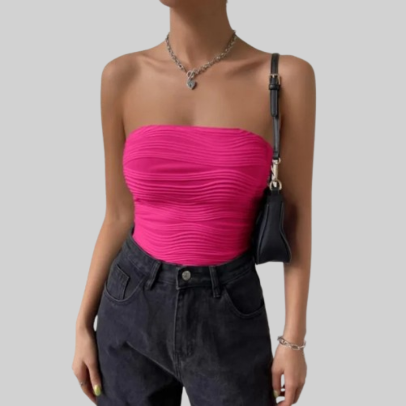 Embossed Wave Tube Solid Crop Top