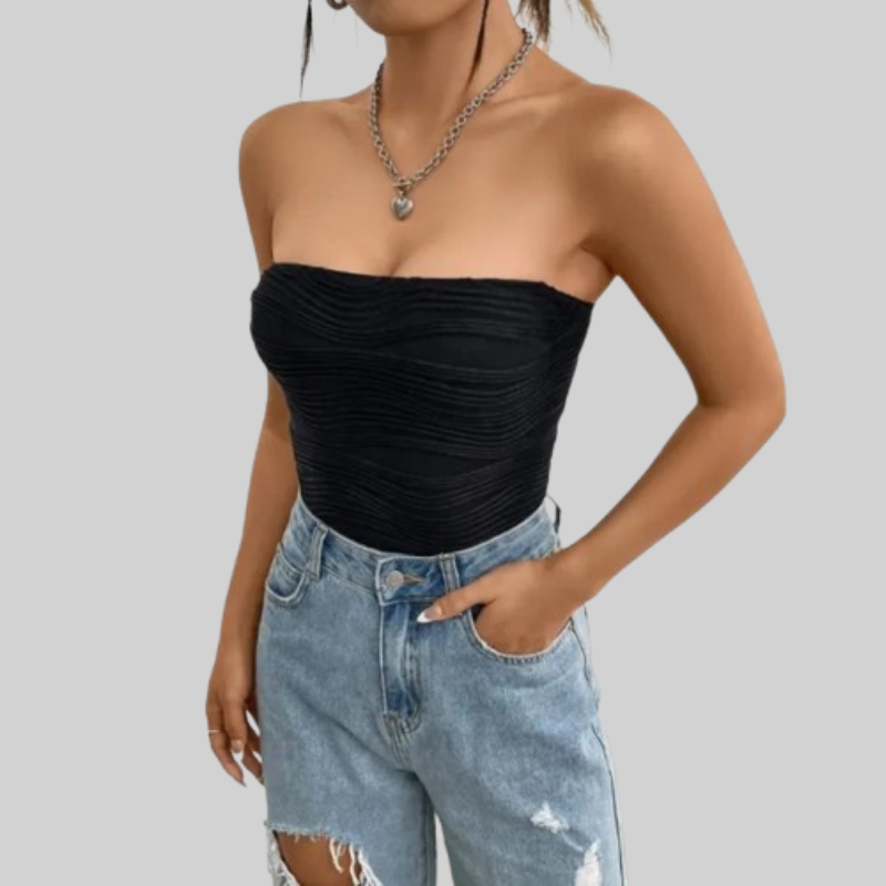 Embossed Wave Tube Solid Crop Top