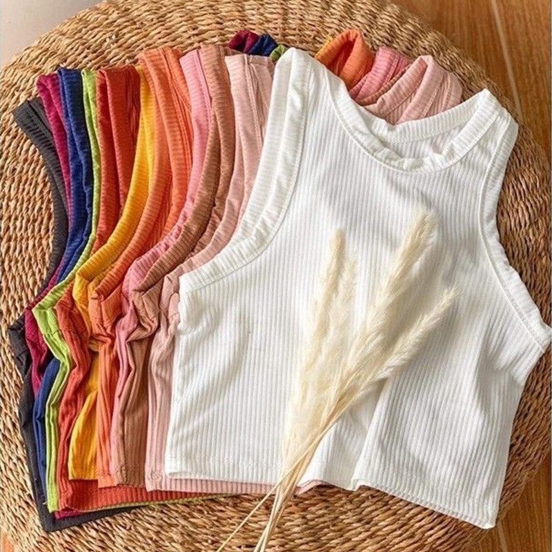 Racer Back Tank Top Womens Trendy Knitted Croptop